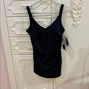 Vintage Roxanne bra sized swimwear black tummy control one piece swimsuit 14/38C